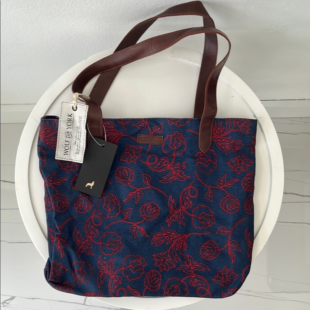 Stylish Blue and Red Tote with Structured Design